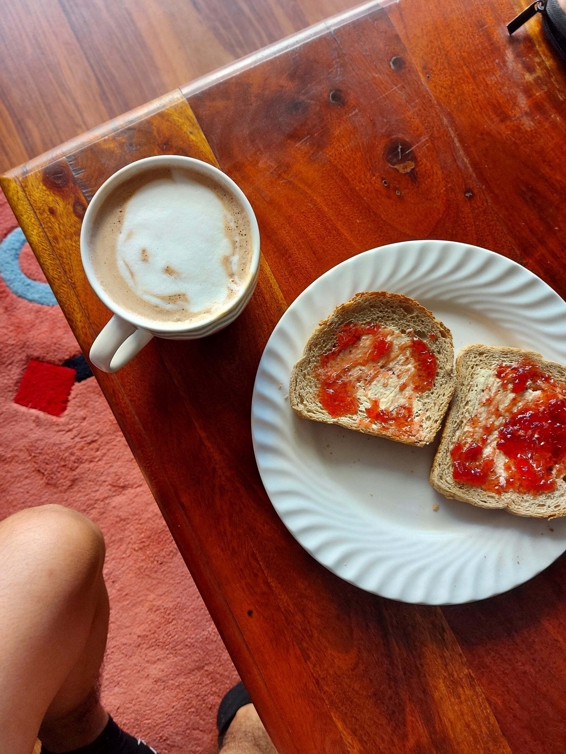 breakfast with a cup of cappuccino at home